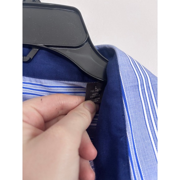 Tasso Elia Blue White Stripe Dress Shirt Mens Large L Button Down Cotton - Picture 5 of 6